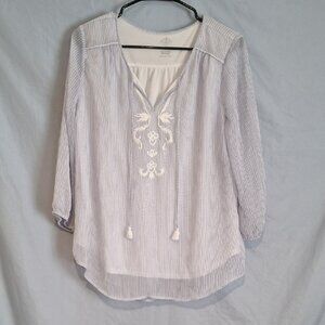 St. John's Bay Women's Striped Blouse with Embroidery Size Large
